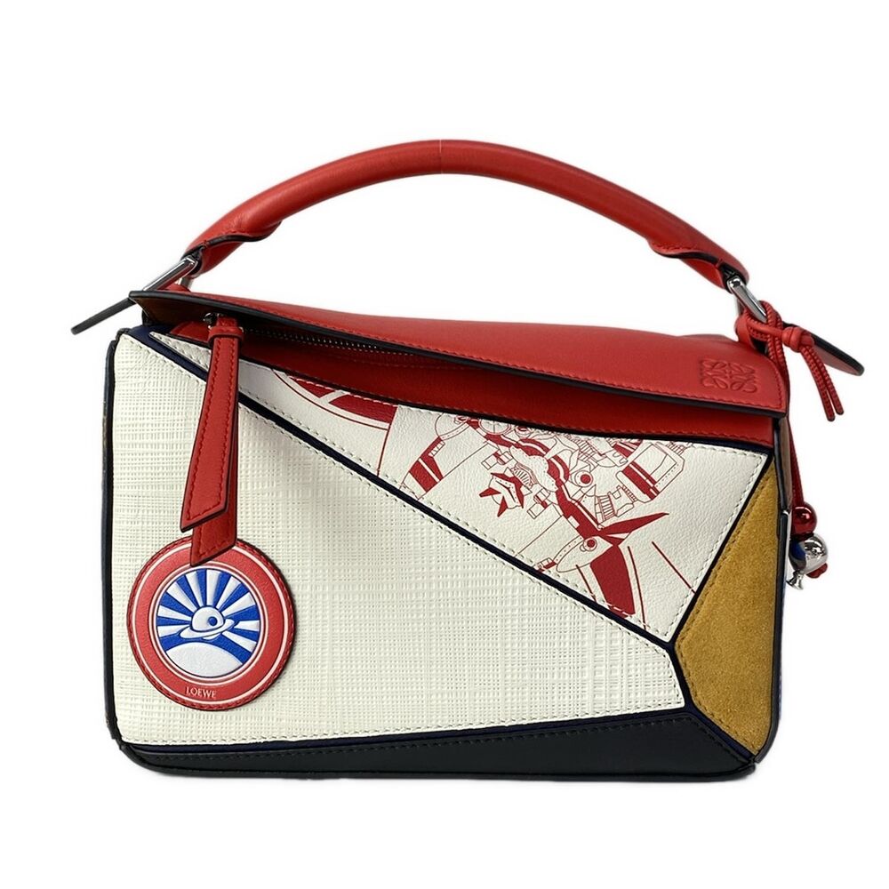 Loewe Puzzle 10 Anime Re-Edition Handbag White Red Multi Classic Calf Textile